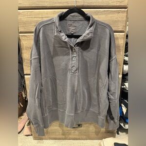 aerie Gray Button-Neck Pullover Sweatshirt